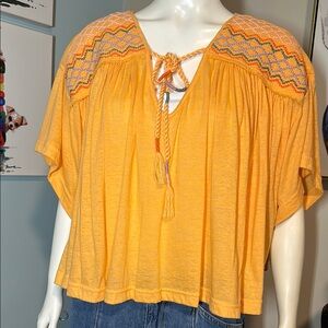 Free People Orange Dolman Sleeve Blouse with Tie Front